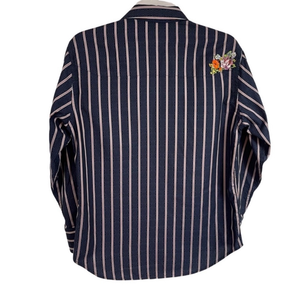 Robert Graham Southwestern Embroidered Floral And Stripe Shirt L Flip Cuff - Picture 7 of 10